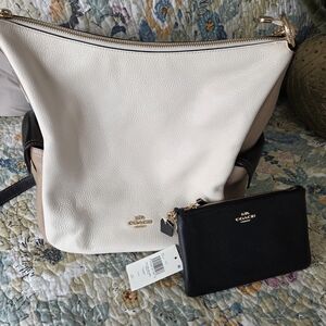 Coach Black, Tan and Cream Shoulder Bag And Wristlet